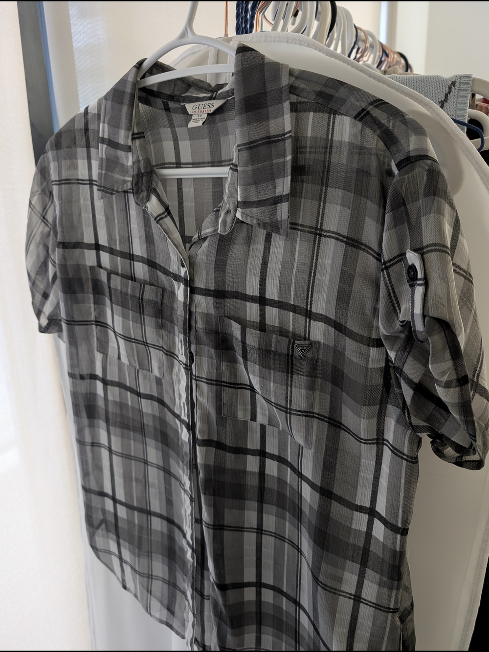GUESS Sheer Plaid Shirt